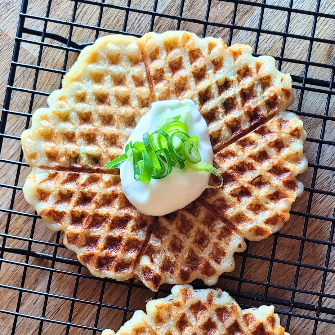 Savory Sourdough Potato Waffles with Cheese