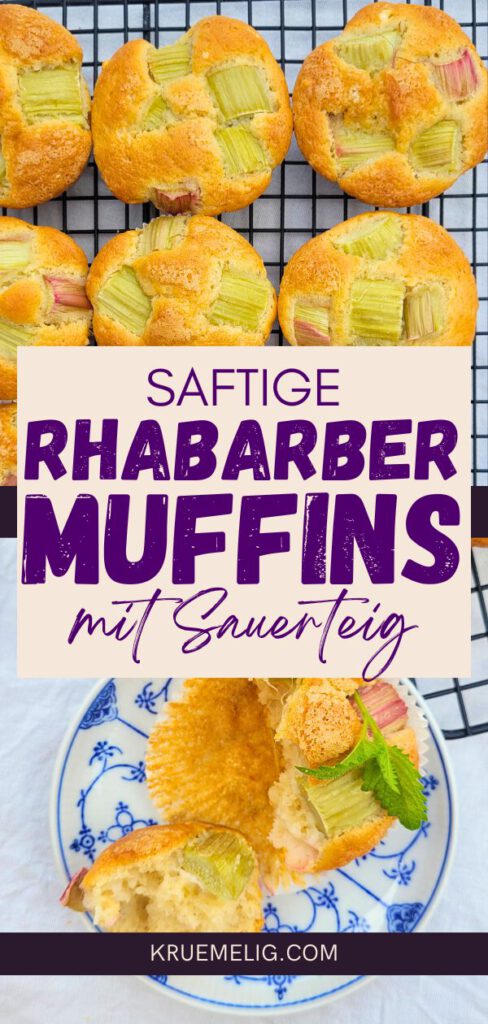 Fluffige Rhabarber Muffins mit Sauerteig