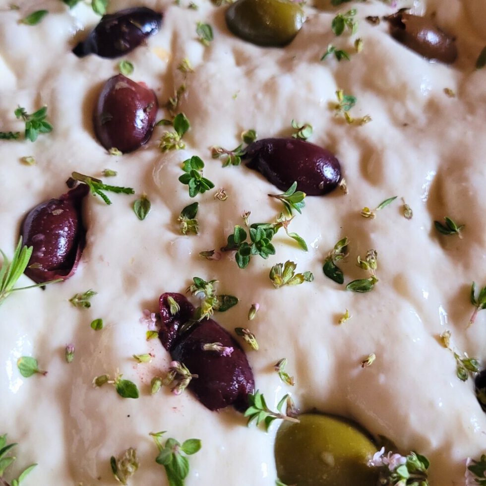 Grundrezept Italienische Focaccia mit Sauerteig über Nacht KRÜMELIG